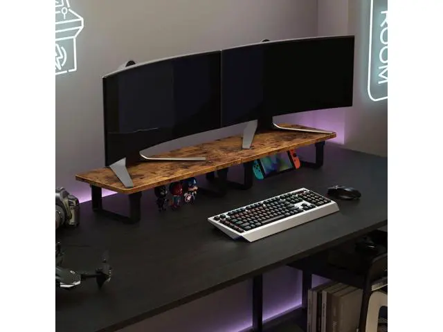 Alt view image 3 of 6 - Monitor Stand Riser with 50 LB Capacity, Stable Wood Computer Monitor Stand for Desk Organizers, Anti-slip Computer Riser Monitor Shelf for PC Laptop Notebook Printer Computer iMac, Rustic Brown