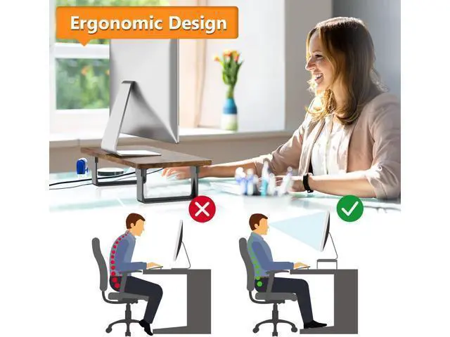 Alt view image 2 of 6 - Monitor Stand Riser with 50 LB Capacity, Stable Wood Computer Monitor Stand for Desk Organizers, Anti-slip Computer Riser Monitor Shelf for PC Laptop Notebook Printer Computer iMac, Rustic Brown