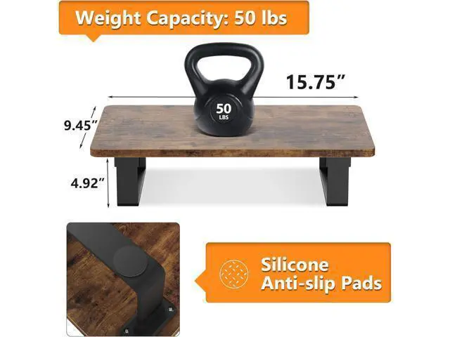 Alt view image 5 of 6 - Monitor Stand Riser with 50 LB Capacity, Stable Wood Computer Monitor Stand for Desk Organizers, Anti-slip Computer Riser Monitor Shelf for PC Laptop Notebook Printer Computer iMac, Rustic Brown