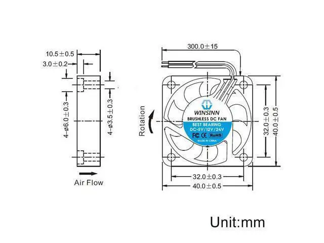 Alt view image 2 of 5 - WINSINN 40mm Fan 5V, 3D Printer Micro 5 Volt Fans 4010 Dual Ball Bearing, Brushless Cooling 40mmx10mm 2PIN (Pack of 2Pcs)