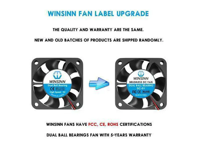Alt view image 3 of 5 - WINSINN 40mm Fan 5V, 3D Printer Micro 5 Volt Fans 4010 Dual Ball Bearing, Brushless Cooling 40mmx10mm 2PIN (Pack of 2Pcs)