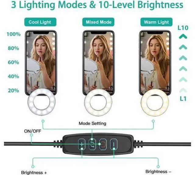 Alt view image 3 of 7 - NexiGo 3.5 Inch Dual Selfie Ring Light with Moible Phone & Webcam Holder, 3-Light Modes, 10 Brightness Levels, LED Ringlight with Tripod Stand, for Live Streaming Makeup Video Conference