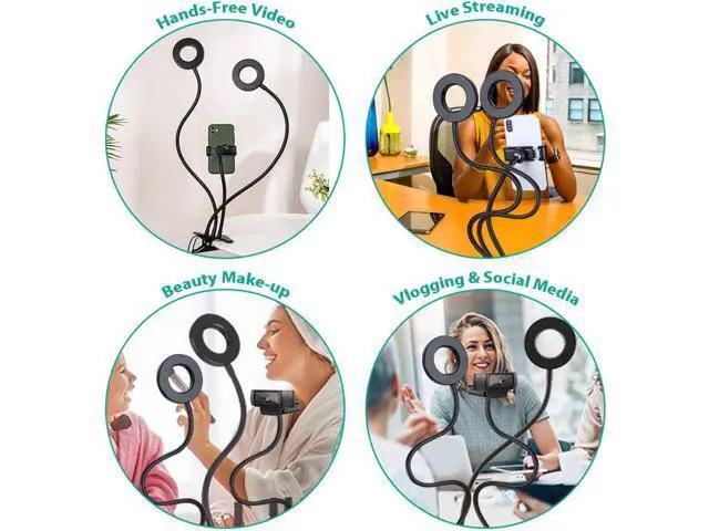 Alt view image 7 of 7 - NexiGo 3.5 Inch Dual Selfie Ring Light with Moible Phone & Webcam Holder, 3-Light Modes, 10 Brightness Levels, LED Ringlight with Tripod Stand, for Live Streaming Makeup Video Conference