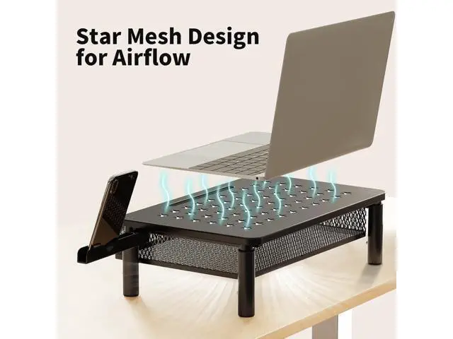 Alt view image 4 of 7 - Zimilar Monitor Stand Riser with Metal Mesh Drawer, Height Adjustable with Phone Holder for Computer, Laptop, Printer, Notebook, Computer Monitor Stand with Storage