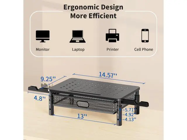 Alt view image 6 of 7 - Zimilar Monitor Stand Riser with Metal Mesh Drawer, Height Adjustable with Phone Holder for Computer, Laptop, Printer, Notebook, Computer Monitor Stand with Storage