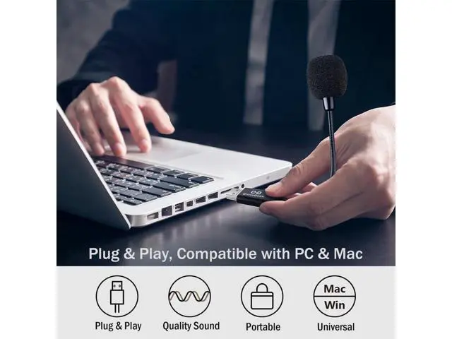 Alt view image 2 of 6 - Mini USB Microphone for Laptop and Desktop Computer, with Gooseneck & Universal USB Sound Card, Compatible with PC and Mac, Plug & Play, Ideal Condenser Mic for Remote Work, Online Class
