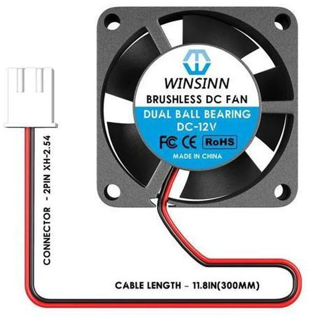 Alt view image 4 of 5 - WINSINN 25mm Fan 12V, 3D Printer Micro 12 Volt Fans 2510 Dual Ball Bearing, Brushless Cooling 25mmx10mm 2PIN (Pack of 2Pcs)