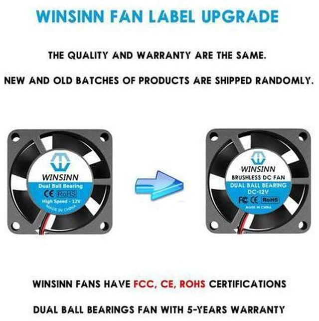 Alt view image 3 of 5 - WINSINN 25mm Fan 12V, 3D Printer Micro 12 Volt Fans 2510 Dual Ball Bearing, Brushless Cooling 25mmx10mm 2PIN (Pack of 2Pcs)