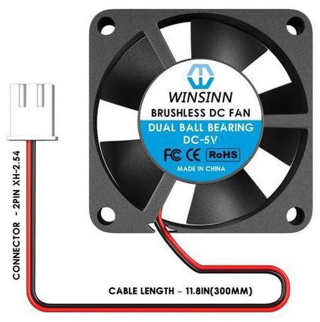 Alt view image 3 of 5 - WINSINN 30mm Fan 5V, 3D Printer Micro 5 Volt Fans 3010 Dual Ball Bearing, Brushless Cooling 30mmx10mm 2PIN (Pack of 2Pcs)