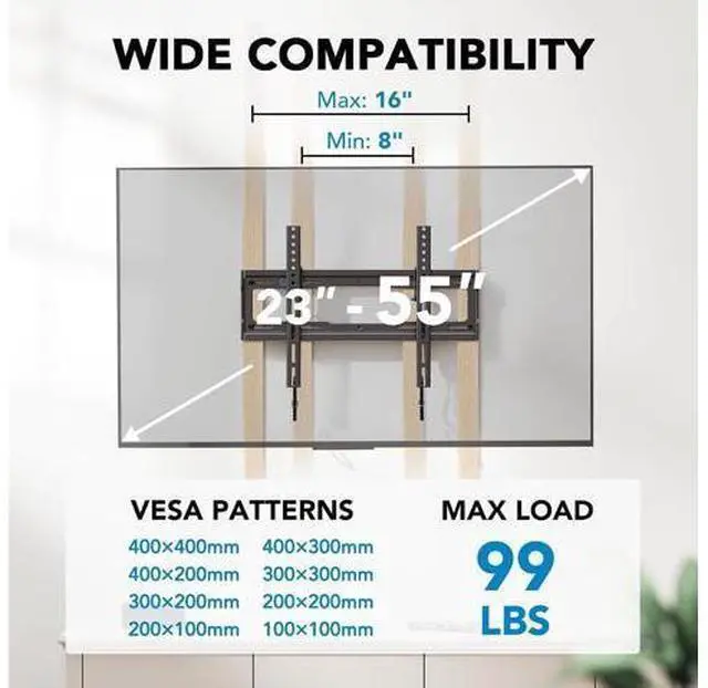 Alt view image 6 of 7 - Pipishell Tilt TV Wall Mount Bracket Low Profile for Most 23-55 Inch LED LCD OLED 4K Flat Curved TVs up to 99lbs Max VESA 400x400mm, 8° Tilting for Anti-Glaring, Fits 8-16 inch Wood Stud