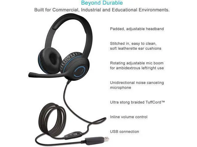 Alt view image 7 of 7 - Cyber Acoustics Stereo USB Headset (AC-5008A), in-line Controls for Volume & Mic Mute, Adjustable Mic Boom for PC & Mac, Perfect for Classroom or Home
