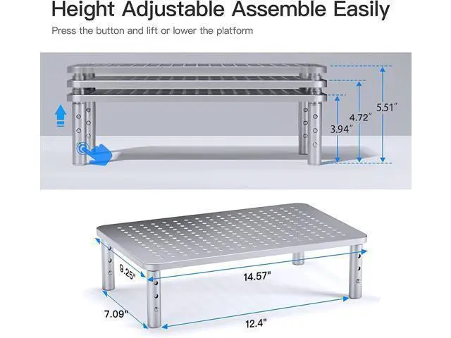 Alt view image 2 of 7 - HUANUO Monitor Riser - 3 Height Adjustable Stand for Laptop, Computer, iMac, PC, Printer, Desktop Ergonomic Metal Monitor Riser with Mesh Platform