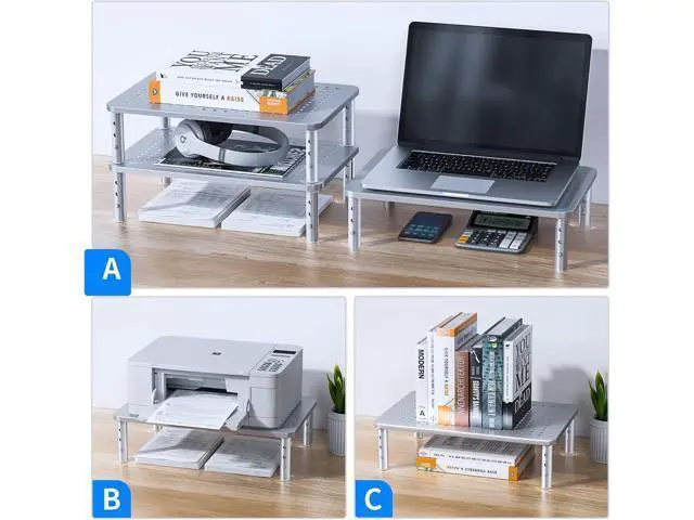 Alt view image 7 of 7 - HUANUO Monitor Riser - 3 Height Adjustable Stand for Laptop, Computer, iMac, PC, Printer, Desktop Ergonomic Metal Monitor Riser with Mesh Platform