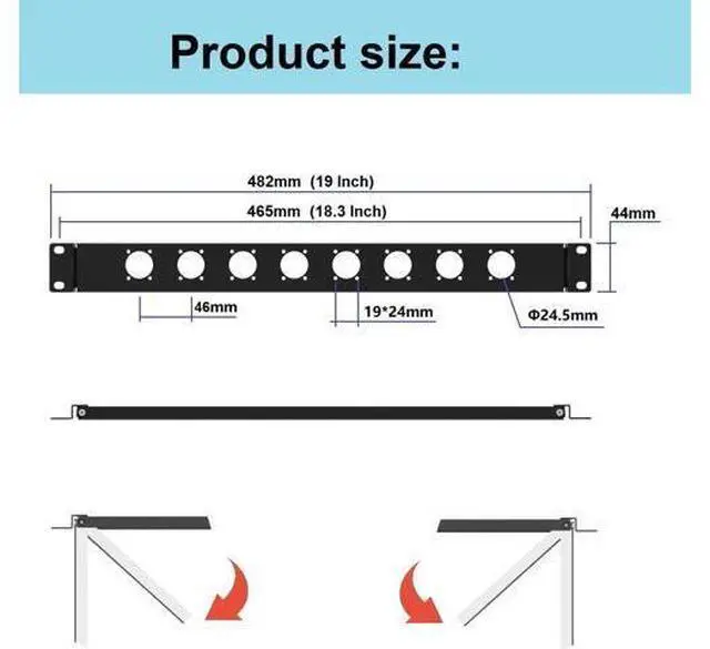 Alt view image 2 of 5 - 1U Hinged Rack Panel 8D XLR HDMI Audio Rack Mount Panel for 19 inches Rack Mount (1U8D)
