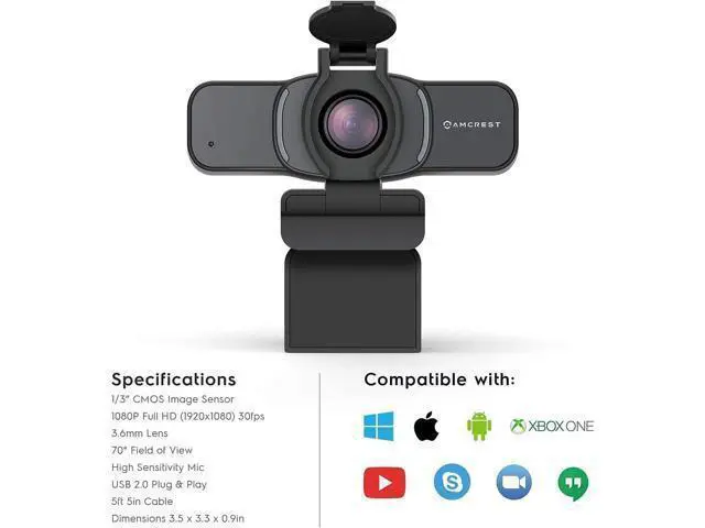 Alt view image 6 of 7 - Amcrest 1080P Webcam with Microphone & Privacy Cover, Web Cam USB Camera, Computer HD Streaming Webcam for PC Desktop & Laptop w/Mic, Wide Angle Lens & Large Sensor for Superior Low Light (AWC201-B)