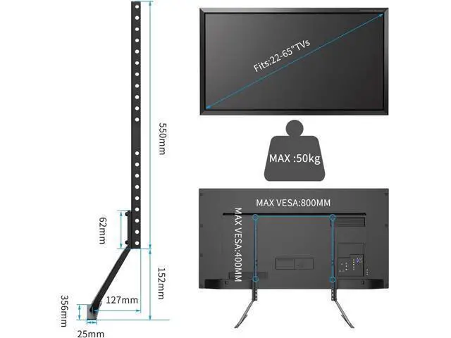 Alt view image 5 of 7 - Suptek Universal TV Stand Table Top Replacement TV Legs for 22-65 inches LCD Flat&Curved Screen TV, Max VESA up to 800x400mm Support 110lbs