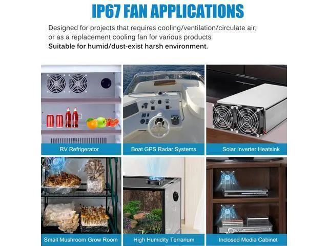 Alt view image 2 of 7 - GDSTIME 80mm x 25mm 12V DC Waterproof IP67 Fan Dual Ball Bearing Small Brushless Cooling Fans 2-Pin for RV Fridge Micro Greenhouse AV Cabinets Ventilation