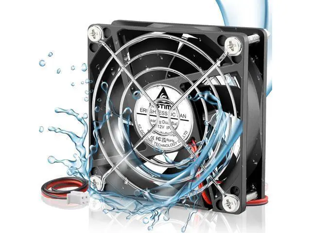Main image of GDSTIME 80mm x 25mm 12V DC Waterproof IP67 Fan Dual Ball Bearing Small Brushless Cooling Fans 2-Pin for RV Fridge Micro Greenhouse AV Cabinets Ventilation