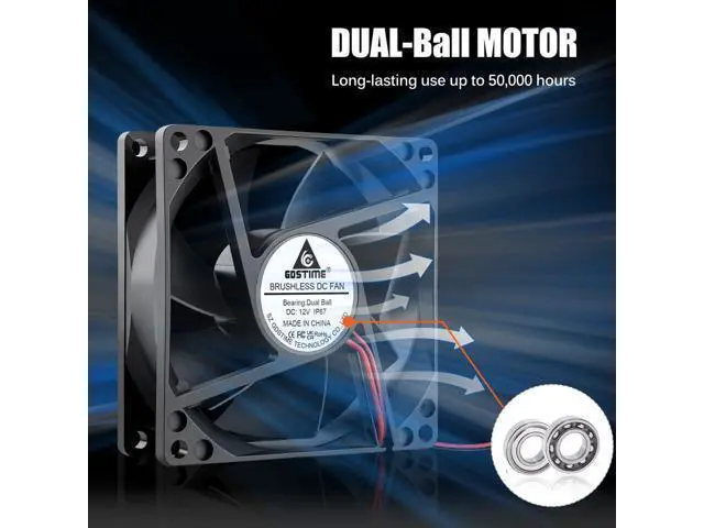 Alt view image 5 of 7 - GDSTIME 80mm x 25mm 12V DC Waterproof IP67 Fan Dual Ball Bearing Small Brushless Cooling Fans 2-Pin for RV Fridge Micro Greenhouse AV Cabinets Ventilation