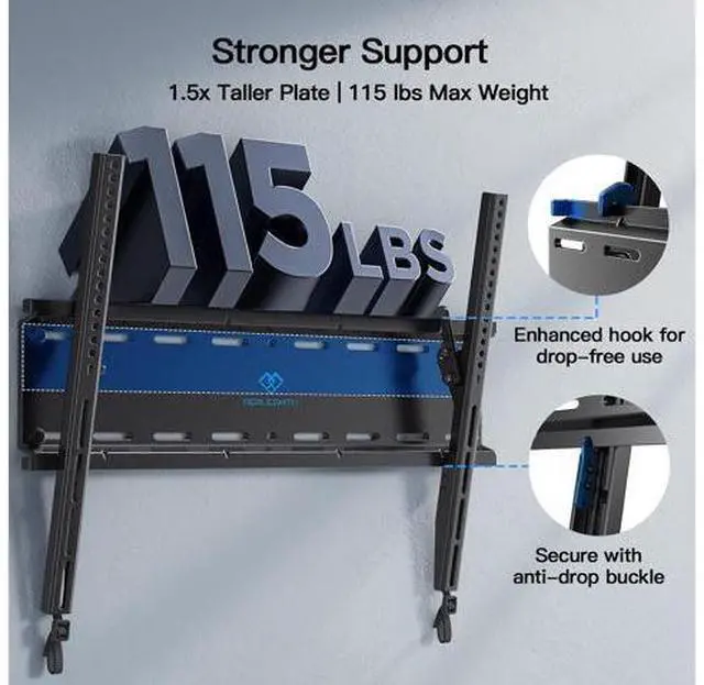 Alt view image 2 of 6 - PERLESMITH Tilting TV Wall Mount Bracket Low Profile for Most 23-60 inch LED LCD OLED, Plasma Flat Screen TVs with VESA 400x400mm Weight up to 115lbs, Fits 16" Wood Stud