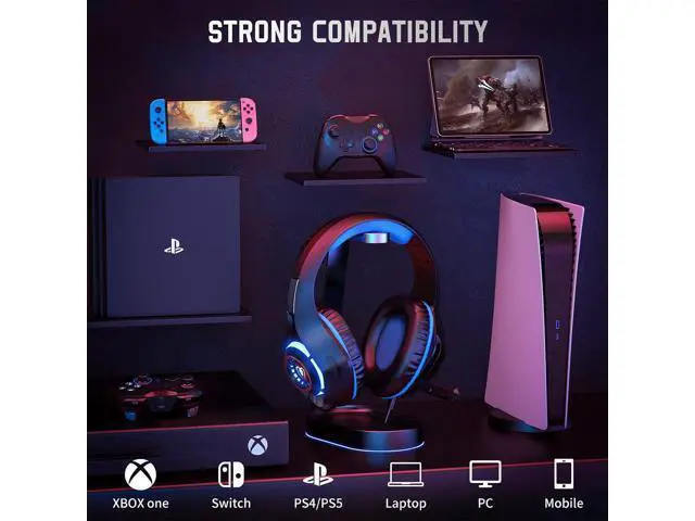 Alt view image 2 of 6 - Gaming Headset for PS4 PS5 Xbox One Switch PC with Noise Canceling Mic, Deep Bass Stereo Sound