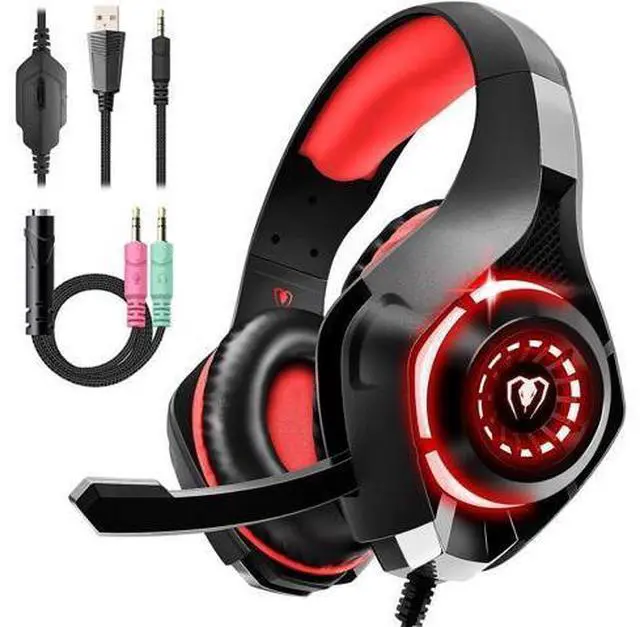 Main image of Gaming Headset for PS4 PS5 Xbox One Switch PC with Noise Canceling Mic, Deep Bass Stereo Sound (Black Red)-1