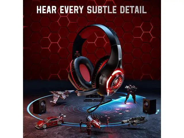 Alt view image 2 of 6 - Gaming Headset for PS4 PS5 Xbox One Switch PC with Noise Canceling Mic, Deep Bass Stereo Sound (Black Red)-1