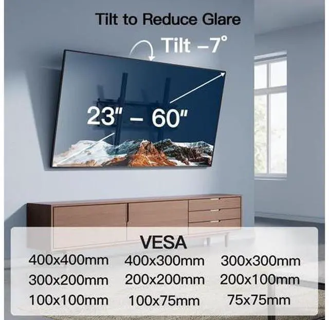 Alt view image 5 of 6 - PERLESMITH Tilting TV Wall Mount Bracket Low Profile for Most 23-60 inch LED LCD OLED, Plasma Flat Screen TVs with VESA 400x400mm Weight up to 115lbs, Fits 16" Wood Stud
