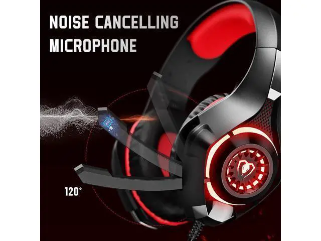 Alt view image 3 of 6 - Gaming Headset for PS4 PS5 Xbox One Switch PC with Noise Canceling Mic, Deep Bass Stereo Sound (Black Red)-1