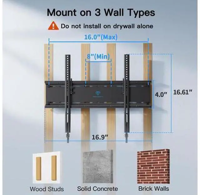 Alt view image 6 of 6 - PERLESMITH Tilting TV Wall Mount Bracket Low Profile for Most 23-60 inch LED LCD OLED, Plasma Flat Screen TVs with VESA 400x400mm Weight up to 115lbs, Fits 16" Wood Stud