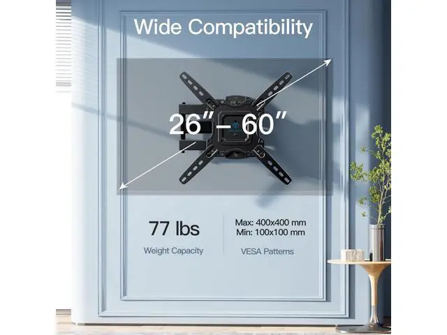 Alt view image 2 of 7 - PERLESMITH Full Motion TV Wall Mount for Most 26-60 inch Flat Curved OLED 4K TVs up to 77lbs, Wall Mount TV Bracket with Swivel & Extension Arm, Tilt, Leveling, Max VESA 400x400mm, PSMFK12