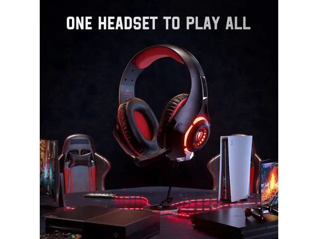 Alt view image 4 of 6 - Gaming Headset for PS4 PS5 Xbox One Switch PC with Noise Canceling Mic, Deep Bass Stereo Sound (Black Red)-1