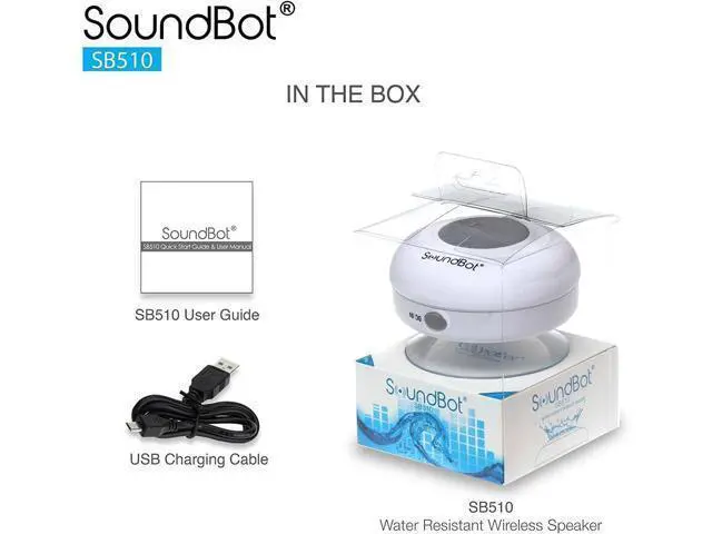 Alt view image 6 of 7 - Soundbot SB510 HD Water Resistant Bluetooth Shower Speaker, Handsfree Portable Speakerphone with Built-in Mic, 6hrs of Playtime, Control Buttons and Dedicated Suction Cup for Showers (White)