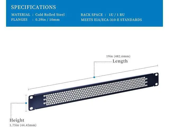 Alt view image 2 of 7 - 1U Blank Rack Mount Panel Spacer with Venting for 19in Server Rack Enclosure or Network Cabinet 2 Pack, Black