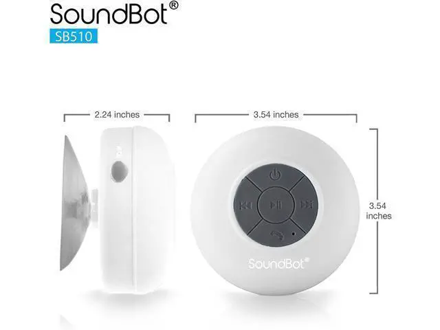 Alt view image 5 of 7 - Soundbot SB510 HD Water Resistant Bluetooth Shower Speaker, Handsfree Portable Speakerphone with Built-in Mic, 6hrs of Playtime, Control Buttons and Dedicated Suction Cup for Showers (White)