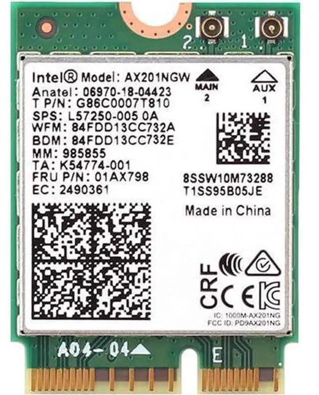 Main image of AX201NGW WiFi Card,WiFi 6E M.2 Laptop 2.4Gbps 802.11ax Wireless Intel AX201 Wireless Card 11AX WiFi Adapter with Bluetooth 5.3 MU-MIMO for Windows 10, 64-bit, Google Chrome OS, Linux(64bit)