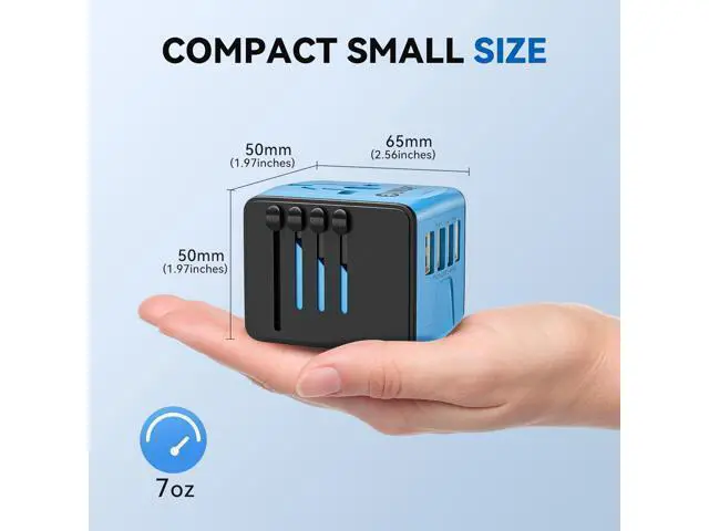 Alt view image 4 of 7 - Unidapt Universal Travel Adapter, International Plug Adapter Fast 2,4A 4-USB European Power Plug, AC Wall Charger Worldwide Outlet for Europe US USA UK EU AUS, Blue