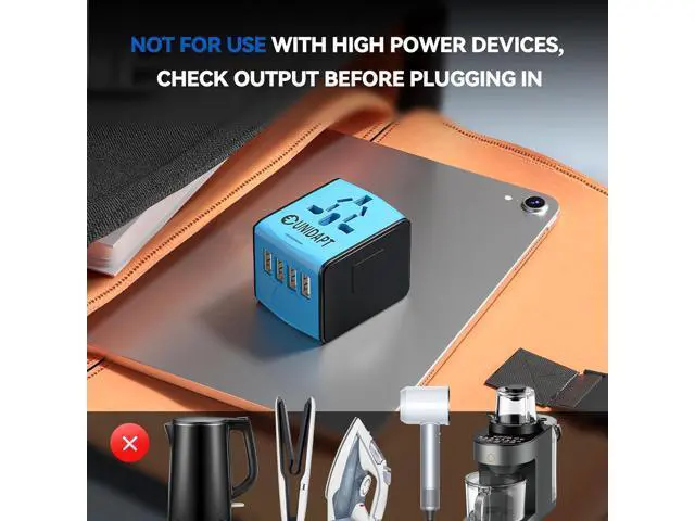 Alt view image 7 of 7 - Unidapt Universal Travel Adapter, International Plug Adapter Fast 2,4A 4-USB European Power Plug, AC Wall Charger Worldwide Outlet for Europe US USA UK EU AUS, Blue