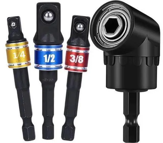 Main image of Impact Grade Driver Sockets Adapter Extension Set Drill Bit 3Pcs 1/4 3/8 1/2" Universal Socket Adapter Set and Right Angle Drill 105 Degree Right Angle Screwdriver set Drill Hex Bit Socket Adapter