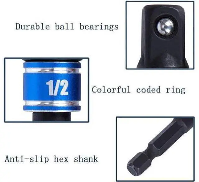 Alt view image 5 of 7 - Impact Grade Driver Sockets Adapter Extension Set Drill Bit 3Pcs 1/4 3/8 1/2" Universal Socket Adapter Set and Right Angle Drill 105 Degree Right Angle Screwdriver set Drill Hex Bit Socket Adapter