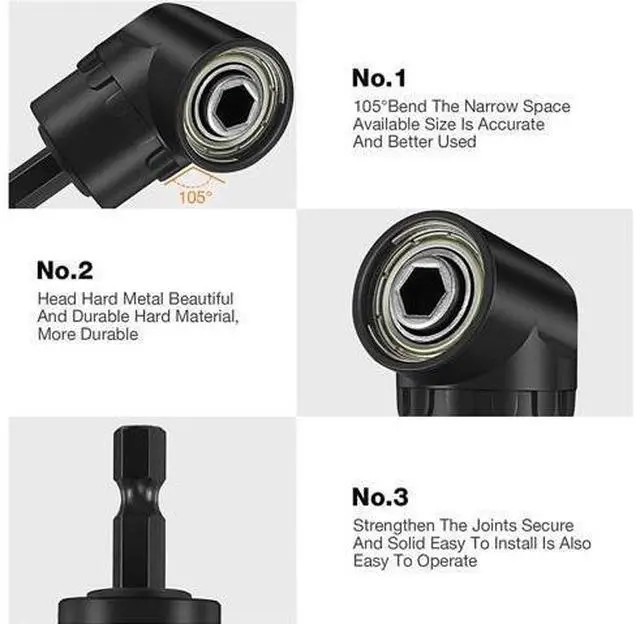 Alt view image 4 of 7 - Impact Grade Driver Sockets Adapter Extension Set Drill Bit 3Pcs 1/4 3/8 1/2" Universal Socket Adapter Set and Right Angle Drill 105 Degree Right Angle Screwdriver set Drill Hex Bit Socket Adapter