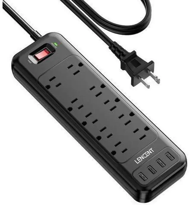 Main image of LENCENT 2 Prong Power Strip, Polarized 3 Prong to 2 Prong Outlet Adapter, 1700J Surge Protector, 6ft Extension Cord, 10 AC Outlets & 4 USB(5V 3.4A Max), Wall Mountable, Ideal for Non-Grounded Outlets