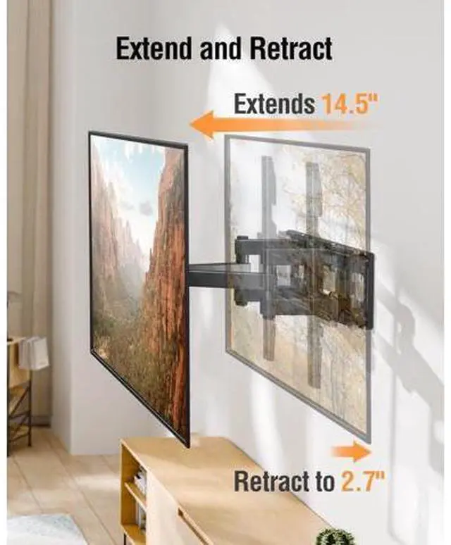 Alt view image 2 of 7 - EconoMe TV Wall Mount for Most 26-70 inch tvs, Full Motion TV Mount Swivel and Tilt, Wall Mount Bracket Max VESA 400x400mm, Holds up to 99 lbs, Fits 8 12 16" Wood Studs.
