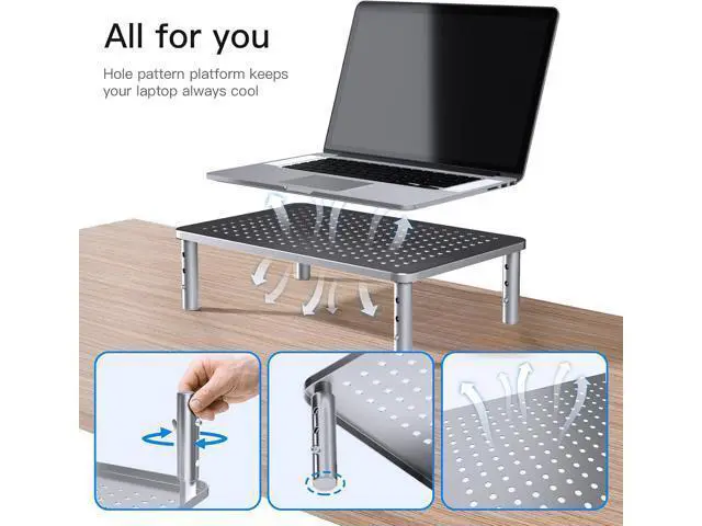 Alt view image 3 of 7 - HUANUO Monitor Riser - 3 Height Adjustable Stand for Laptop, Computer, iMac, PC, Printer, Desktop Ergonomic Metal Monitor Riser with Mesh Platform