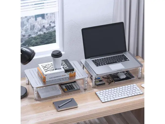 Alt view image 6 of 7 - HUANUO Monitor Riser - 3 Height Adjustable Stand for Laptop, Computer, iMac, PC, Printer, Desktop Ergonomic Metal Monitor Riser with Mesh Platform