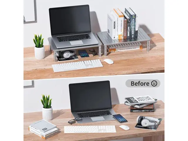 Alt view image 5 of 7 - HUANUO Monitor Riser - 3 Height Adjustable Stand for Laptop, Computer, iMac, PC, Printer, Desktop Ergonomic Metal Monitor Riser with Mesh Platform