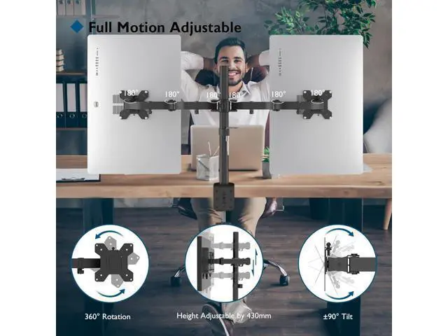 Alt view image 2 of 7 - BONTEC Dual Monitor Desk Mount, Monitor Stand for 1327 Inch LCD LED 2 Monitors, Ergonomic Full Motion Heavy Duty Double Arms Hold up to 22 lbs, VESA 75x75/100x100 mm