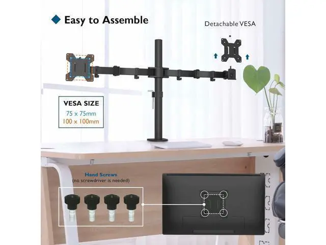 Alt view image 3 of 7 - BONTEC Dual Monitor Desk Mount, Monitor Stand for 1327 Inch LCD LED 2 Monitors, Ergonomic Full Motion Heavy Duty Double Arms Hold up to 22 lbs, VESA 75x75/100x100 mm