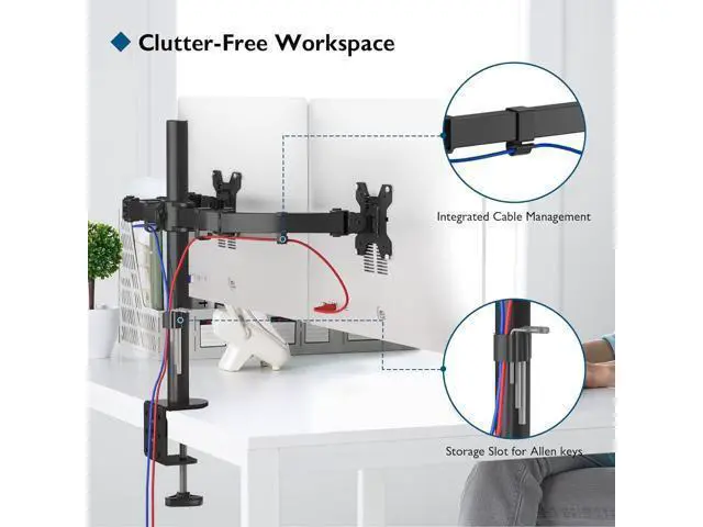 Alt view image 4 of 7 - BONTEC Dual Monitor Desk Mount, Monitor Stand for 1327 Inch LCD LED 2 Monitors, Ergonomic Full Motion Heavy Duty Double Arms Hold up to 22 lbs, VESA 75x75/100x100 mm