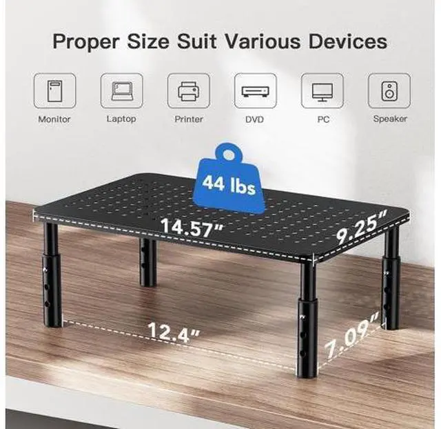 Alt view image 3 of 7 - HUANUO Monitor Stand for Desk, Computer Monitor Stand Height Adjustable, Monitor Riser for 2 Monitors, Laptop Stand for Desk, 2 Pack, Black